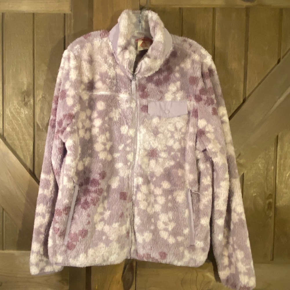 Gerry Fleece Jacket Womens Large Purple Floral Full Zip  Excellent Soft Warm